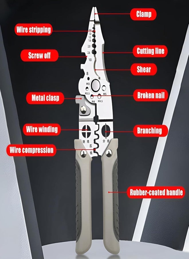 Dhrumino 9-in-1 Multi-Purpose Electrical Stripping Tool - Wire Stripper, Crimper & Cutter | Multifunctional Stainless Steel Wire Puller Plier for Electrical & DIY Use - Image 5